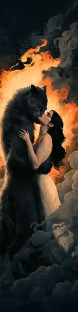 Free dark romance bookmark featuring a werewolf couple surrounded by orange fire
